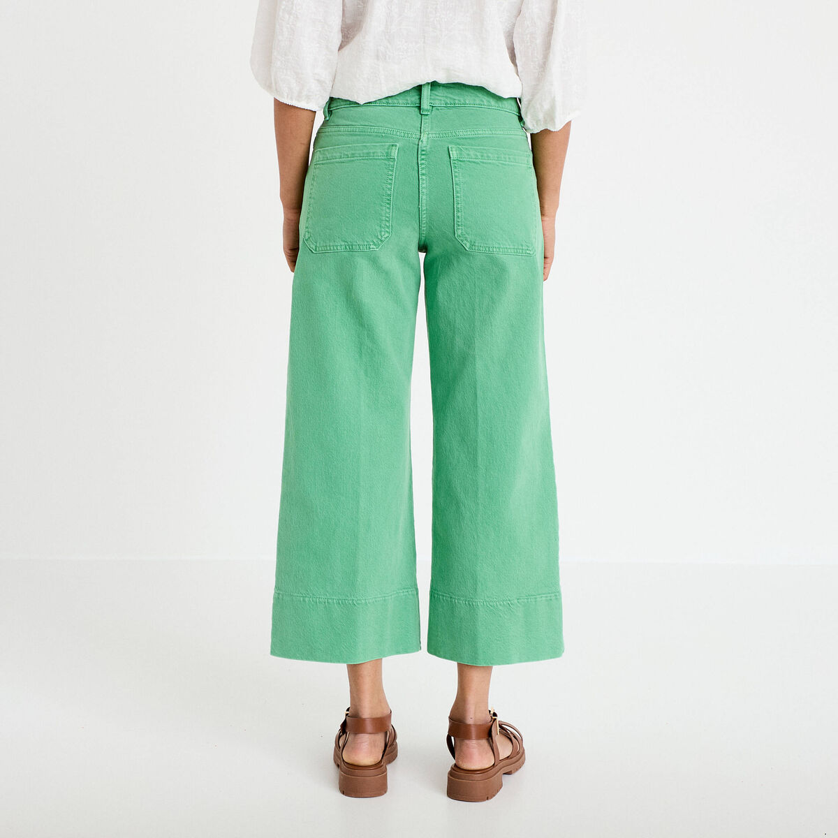 Jean wide leg cropped taille haute vert femme