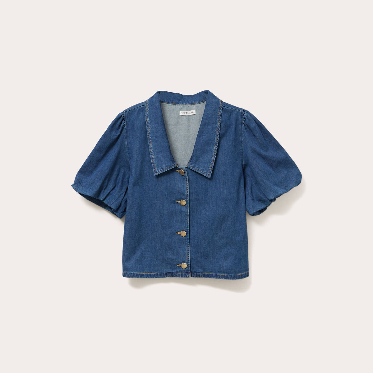 Blouse manches courtes en jean denim stone femme