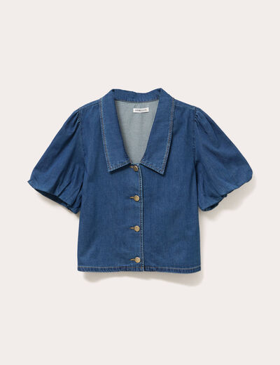 Blouse manches courtes en jean denim stone femme