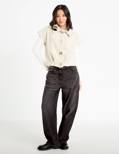 Veste sans manches bouclette col rond sable femme