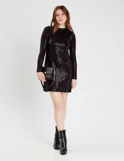 Robe évasée avec sequins noir femme