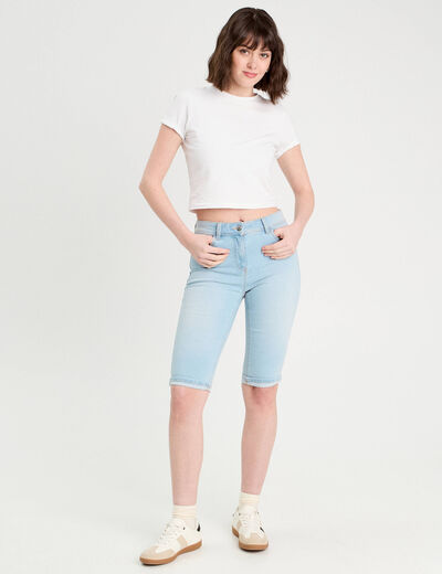 Bermuda skinny en jean denim bleach femme