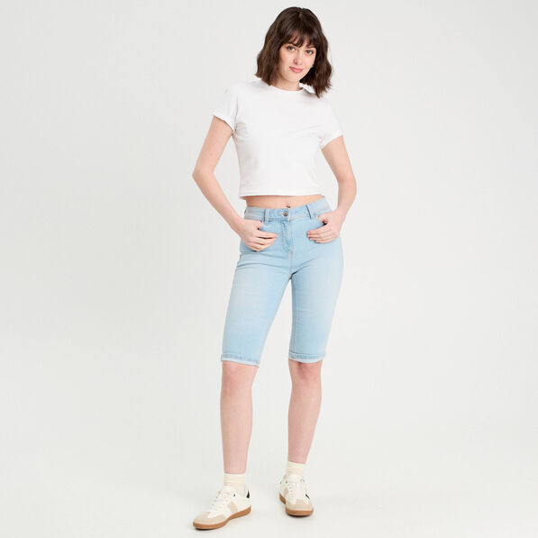Bermuda skinny en jean denim bleach femme