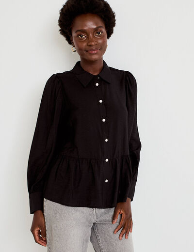 Chemise droite pliss&eacute;e col am&eacute;ricain noir femme