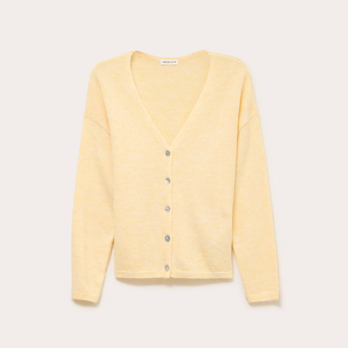 Gilet boutonn&eacute; avec col en V jaune pastel femme