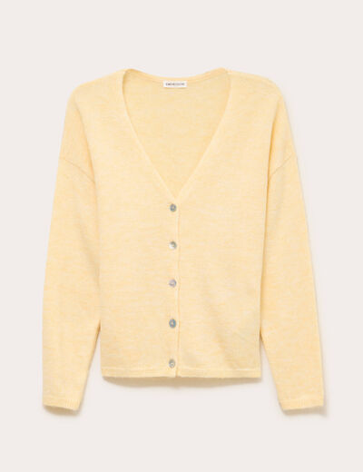 Gilet boutonn&eacute; avec col en V jaune pastel femme