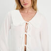 Blouse col claudine et noeuds ecru femme