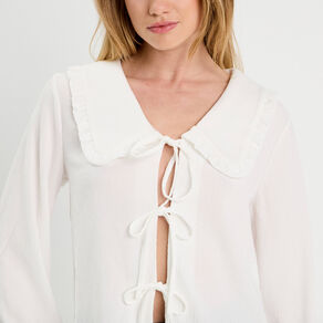 blouse col claudine et noeuds ecru femme Blouse col claudine et noeuds ecru femme