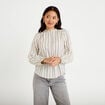 Blouse ajour&eacute;e manches longues blanc femme