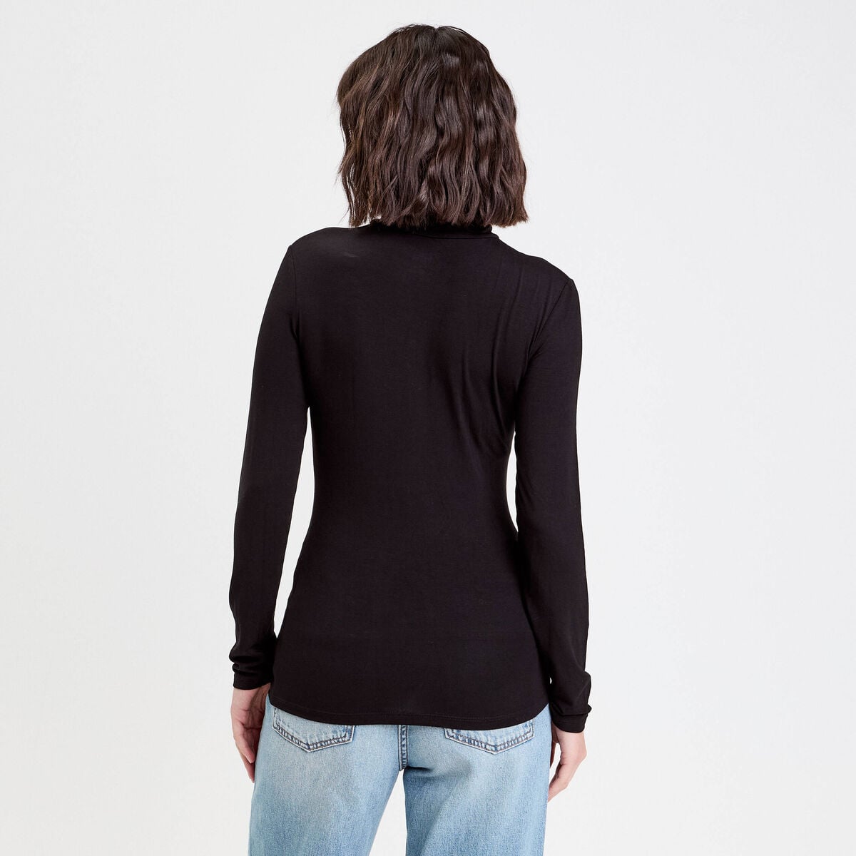 T-shirt uni &agrave; manches longues noir femme