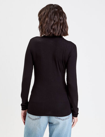 T-shirt uni &agrave; manches longues noir femme