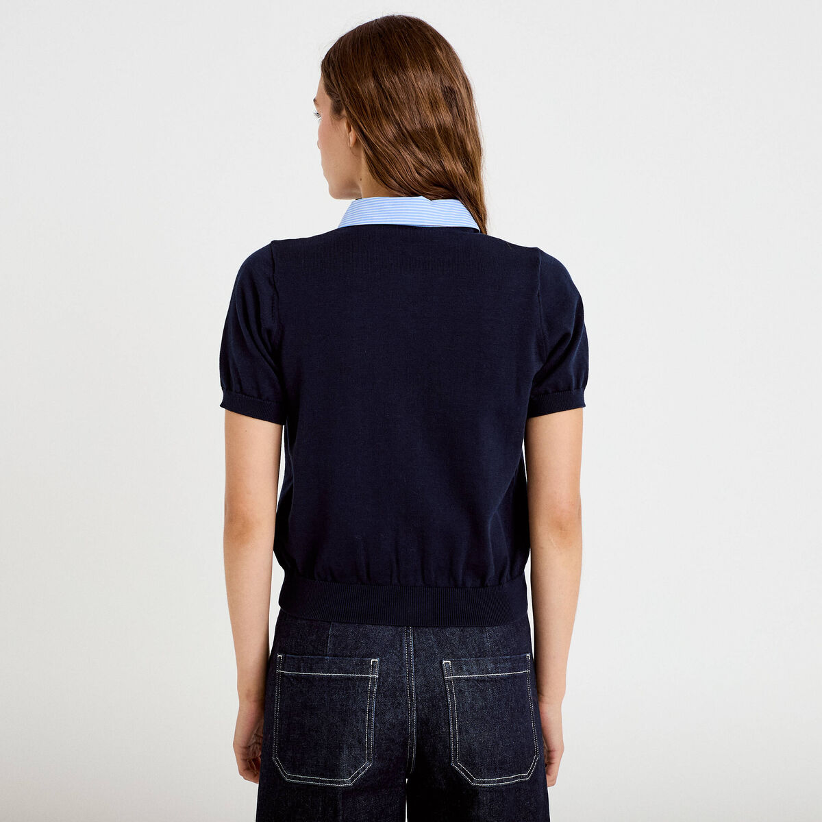 Polo col chemise manches courtes bleu marine femme