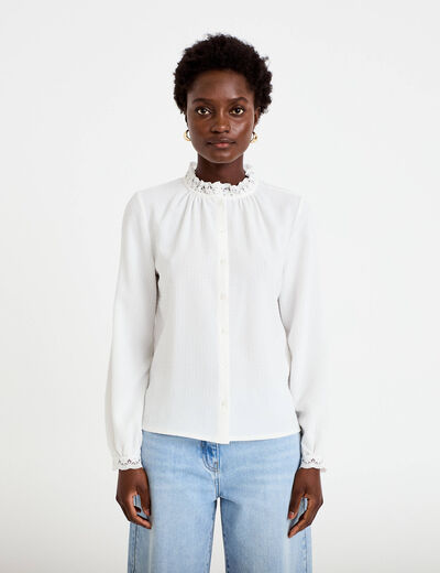 Chemise droite col montant dentelle ecru femme