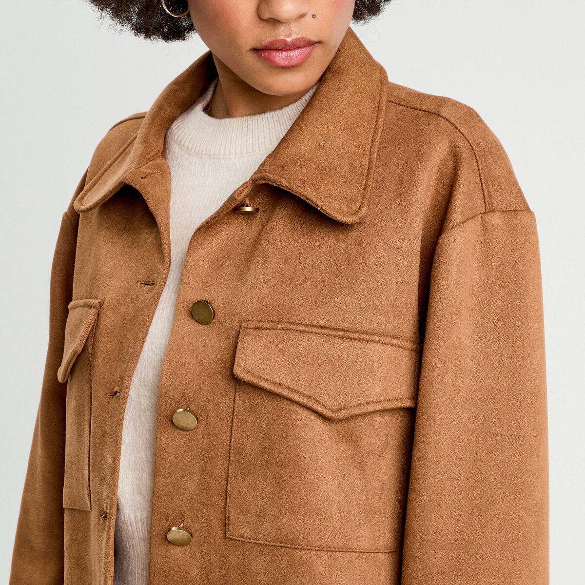 Veste suédine droite camel femme