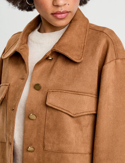 Veste suédine droite camel femme