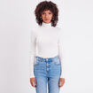 Pull col roulé côtelé ecru femme