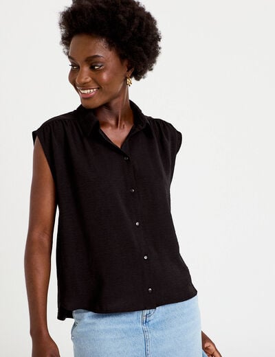 Chemise ample sans manches pliss&eacute;e noir femme