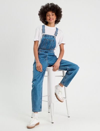 Salopette mom en jean denim stone femme