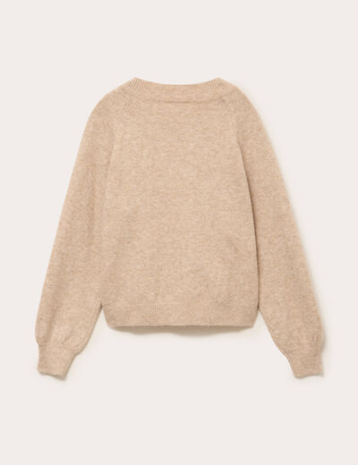 Pull col v manches longues beige femme