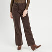 Jeans wide leg taille haute marron fonc&eacute; femme
