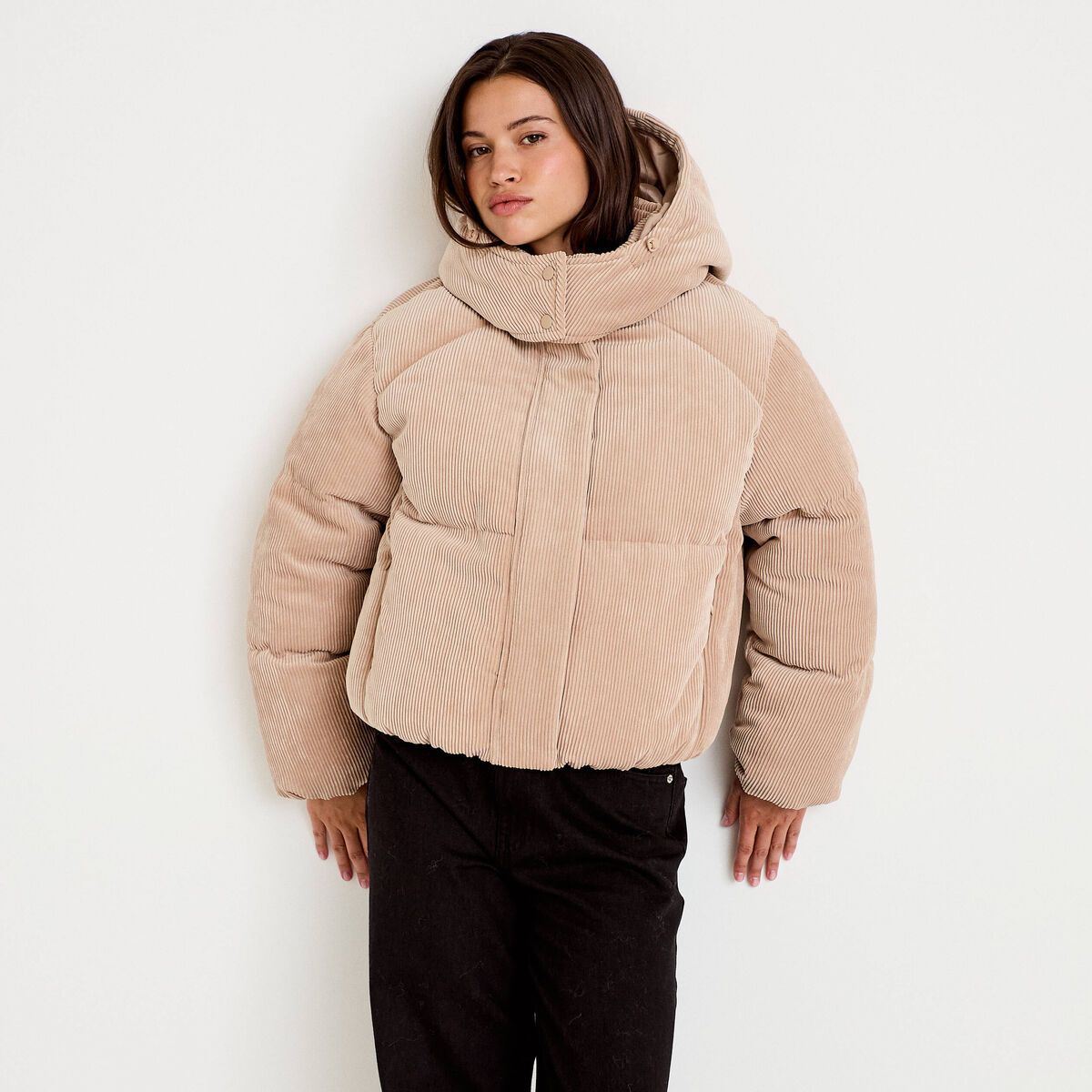 Doudoune r&eacute;versible courte velours beige femme