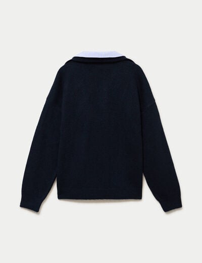 Pull effet 2-en-1 bleu marine femme