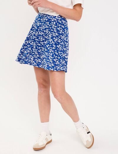 jupe courte évasée stretch bleu electrique femme