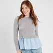 Pull effet 2-en-1 chemise gris clair femme