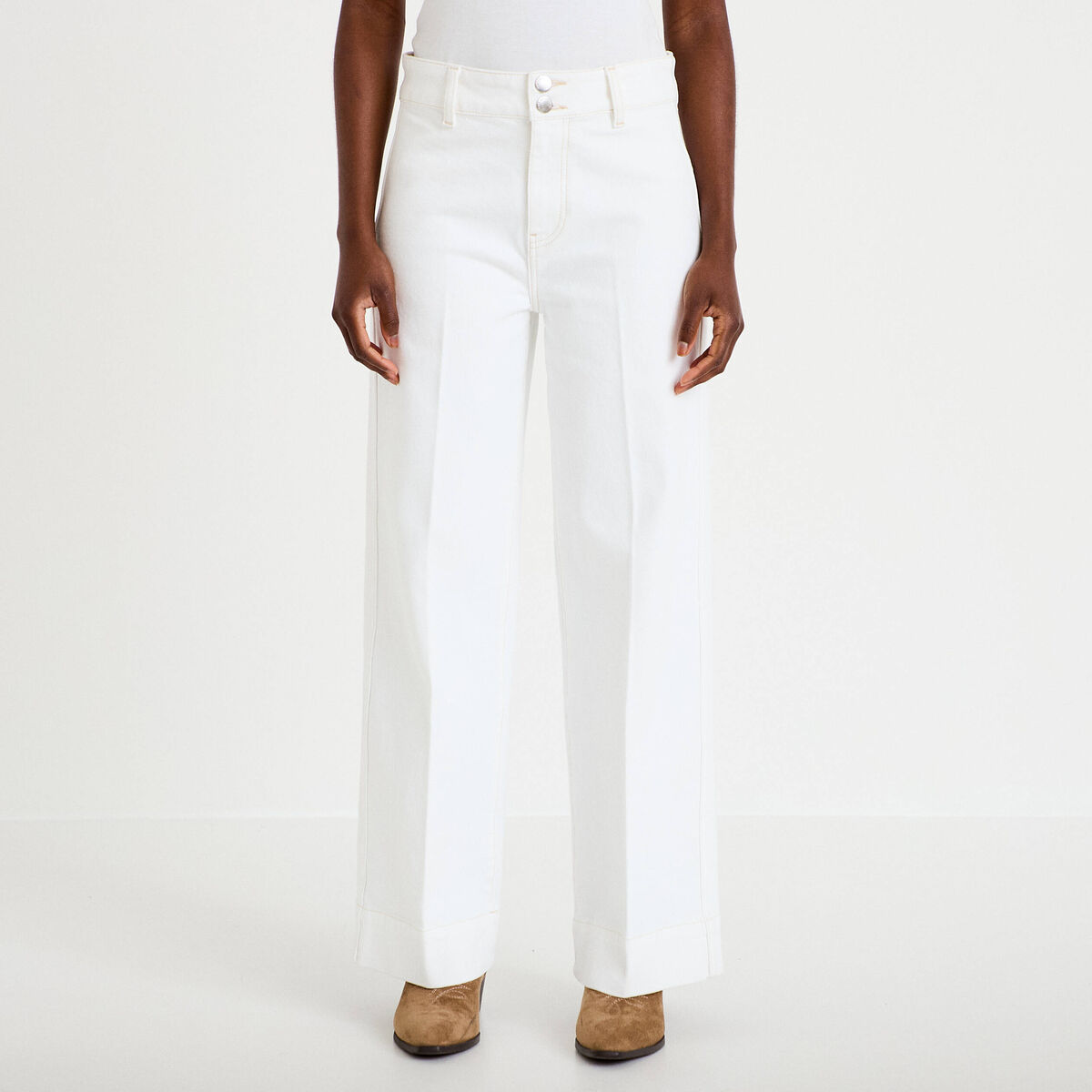 Jean wide leg taille haute denim blanc femme