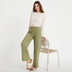 Pantalon large fluide ceintur&eacute; vert kaki femme