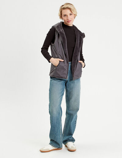 Doudoune réversible sans manches gris clair femme