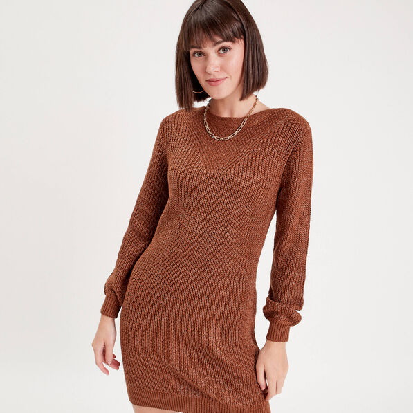 robe pull droite col rond marron femme Robe pull droite col rond marron femme