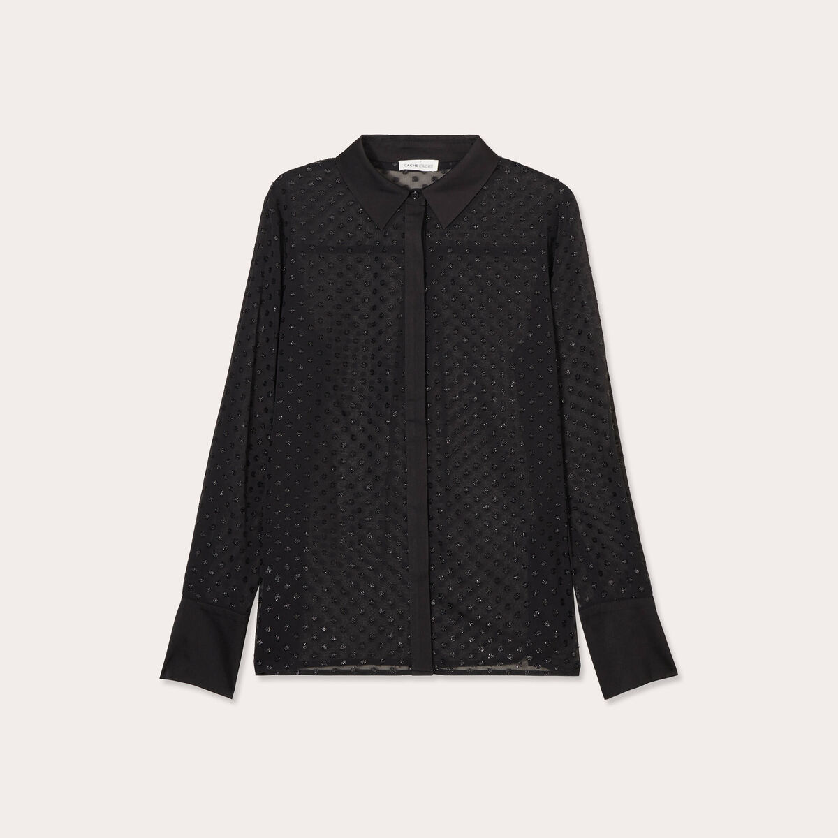 Chemise voile plumetis brillant noir femme
