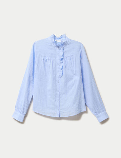 Chemise col montant manches longues bleu clair femme