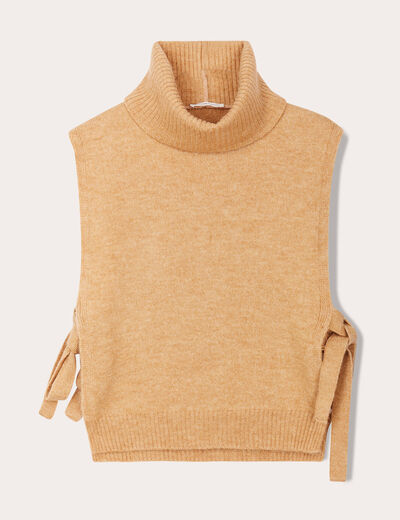 Pull sans manches col roulé beige femme