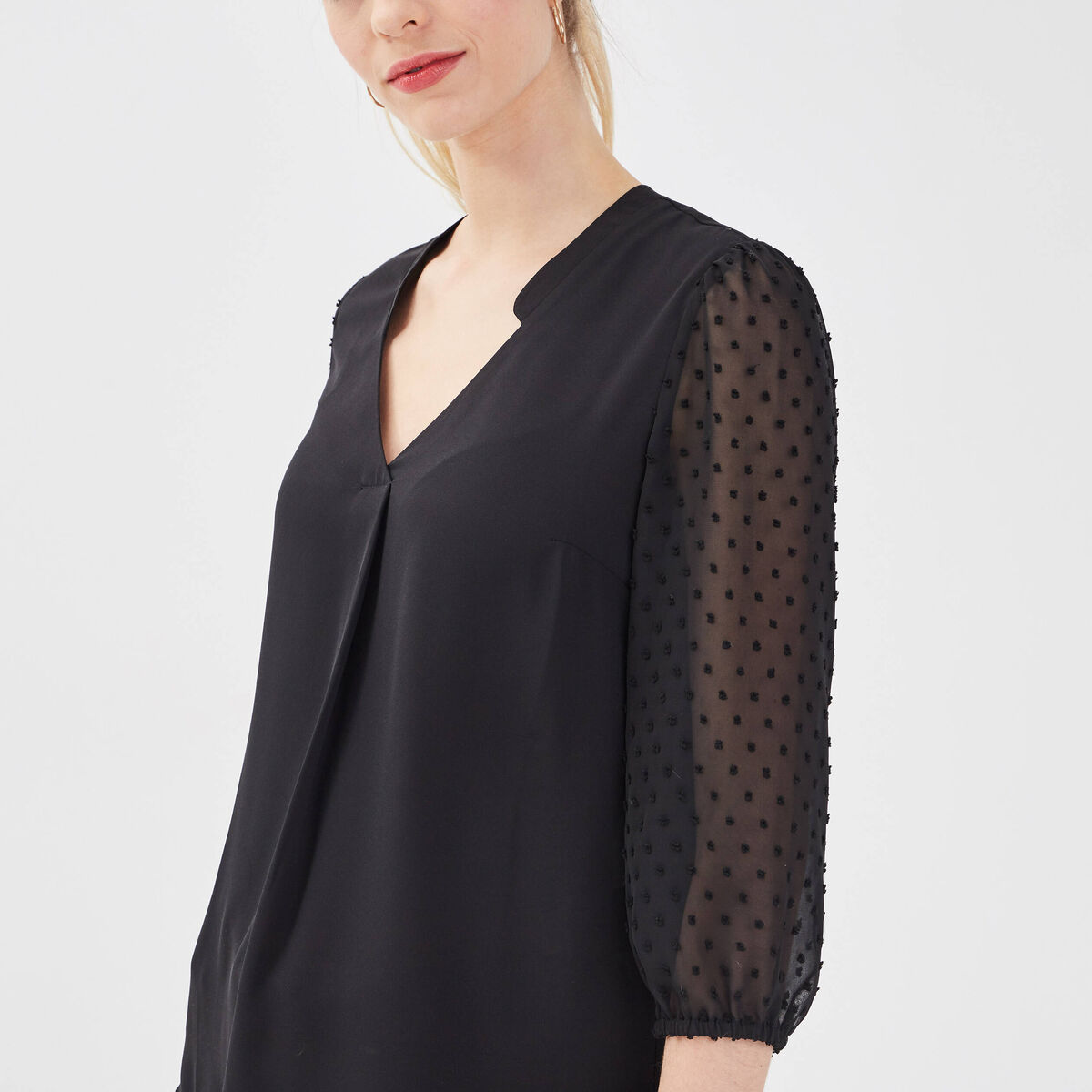 Blouse manches 3/4 noir femme