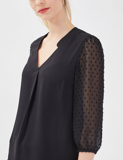 Blouse manches 3/4 noir femme