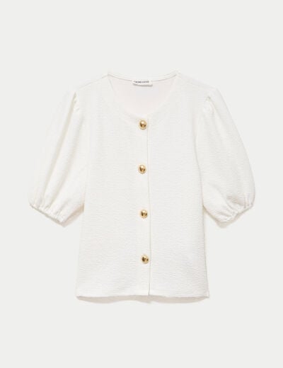 Blouse droite manches courtes ecru femme