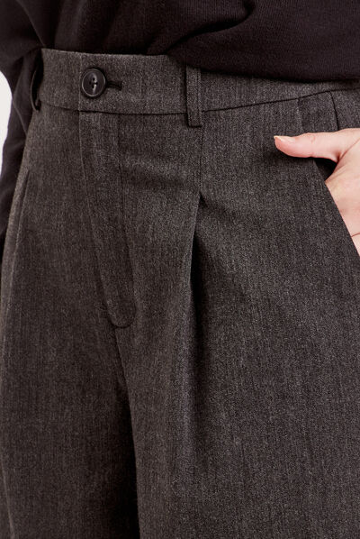 Pantalon large pinces gris foncé femme