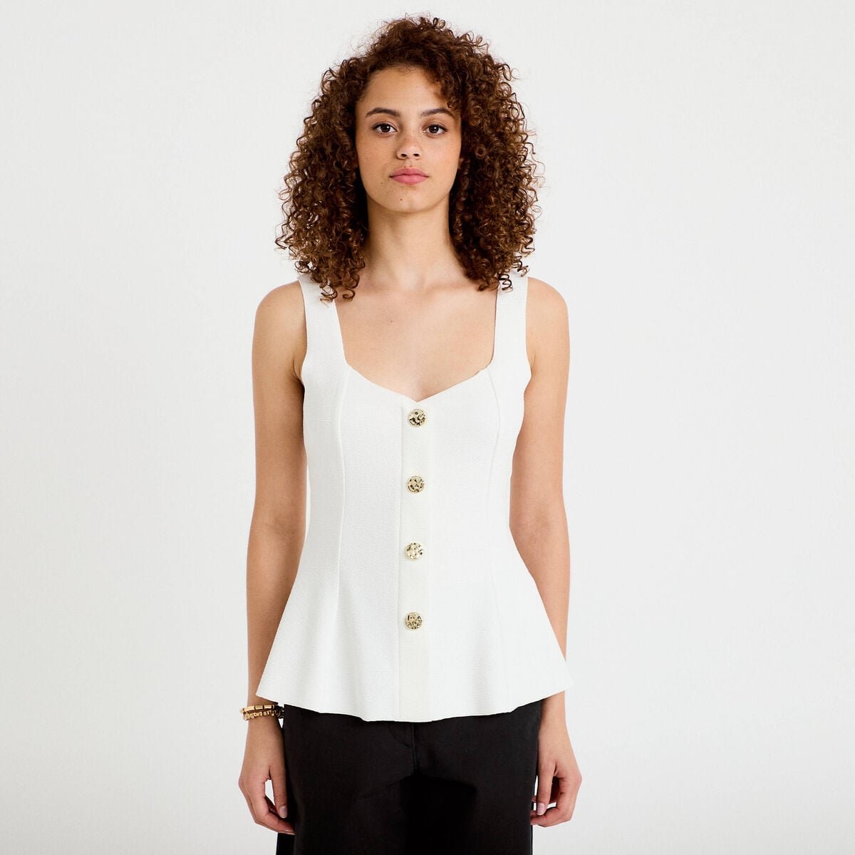 D&eacute;bardeur p&eacute;plum cintr&eacute; col coeur ecru femme