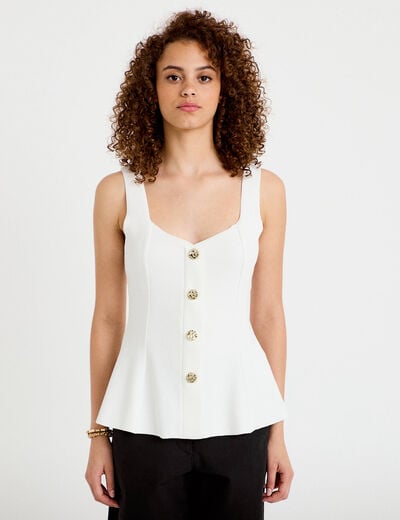 D&eacute;bardeur p&eacute;plum cintr&eacute; col coeur ecru femme