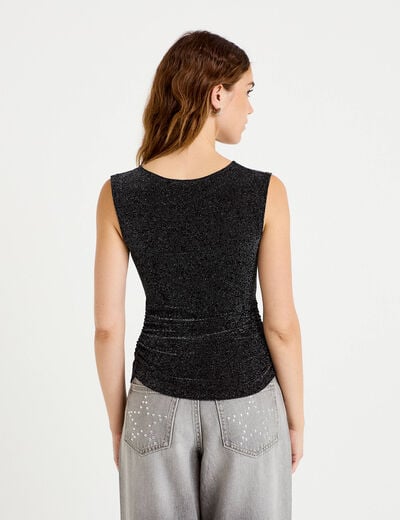 Top ajust&eacute; col rond manches courtes noir femme