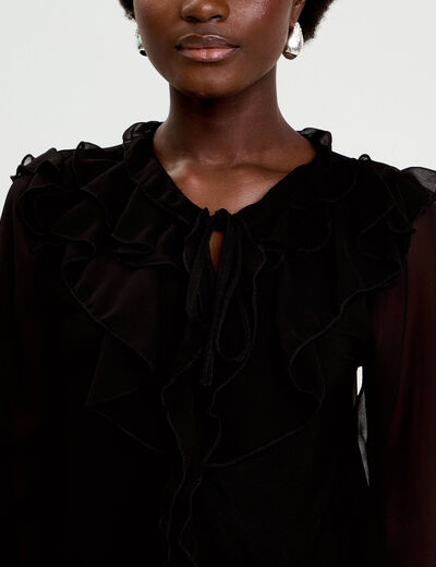 Blouse col v manches longues noir femme