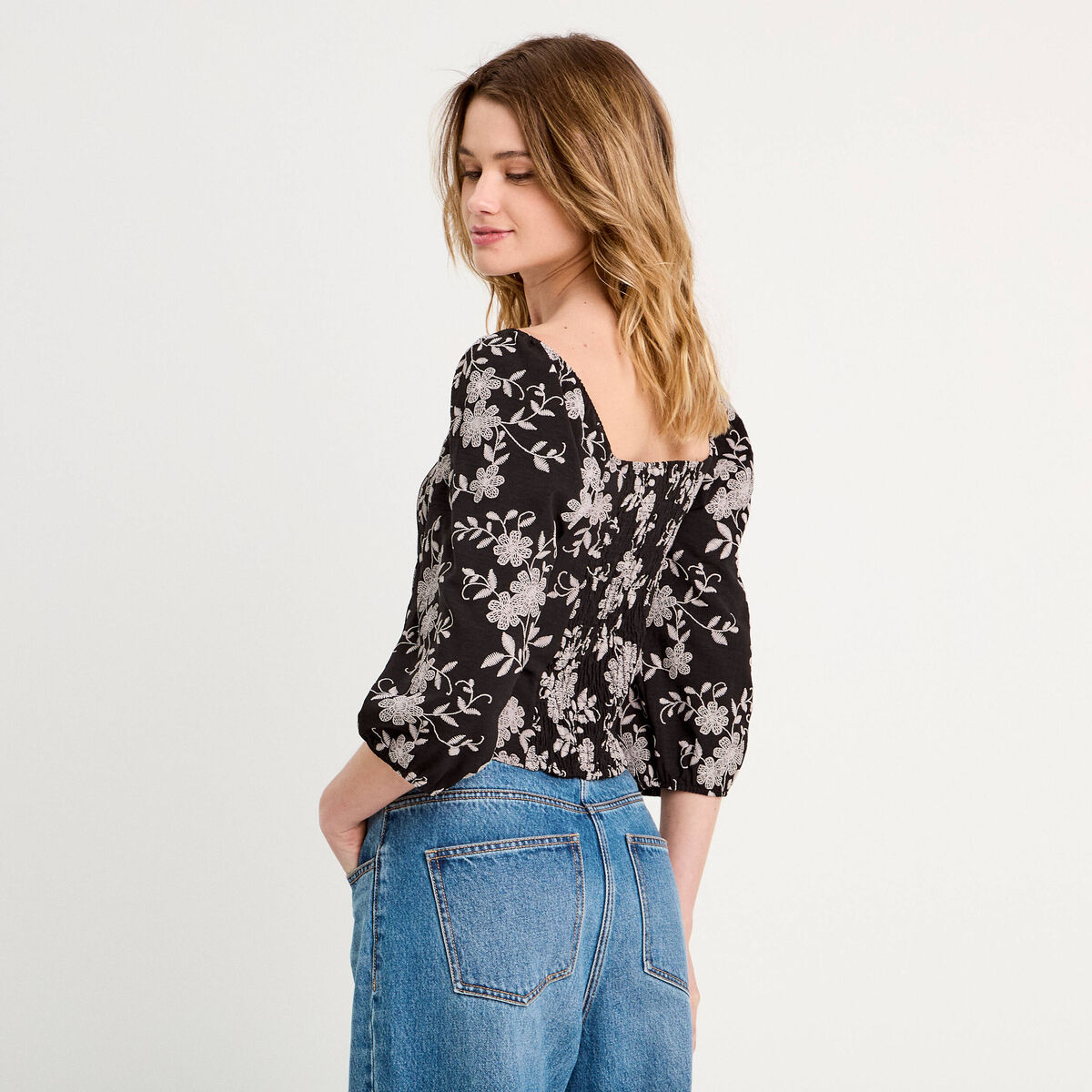 Blouse manches 3/4 noir femme