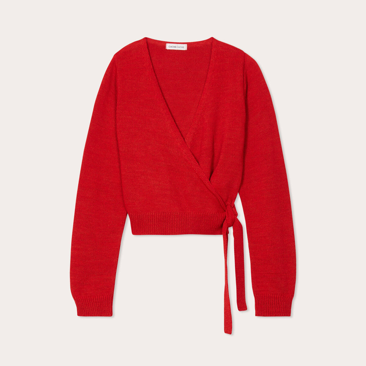 Gilet col cache-coeur nou&eacute; rouge femme