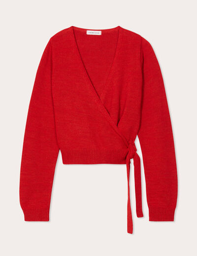 Gilet col cache-coeur noué rouge femme