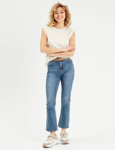 Jeans flare ceinturé denim double stone femme