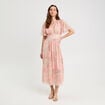 Robe longue évasée col en V blanc femme