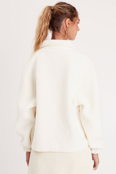 Veste oversize laine mouton ecru femme