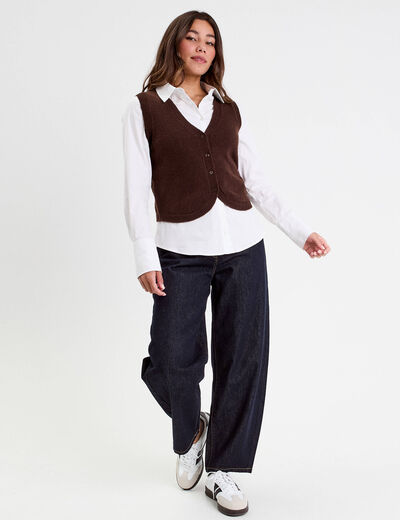 Gilet sans manches ajusté marron foncé femme